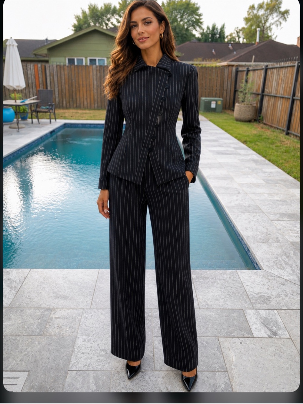 Armani Collezioni Black Pinstripe Women's Suit Jacket & Trousers